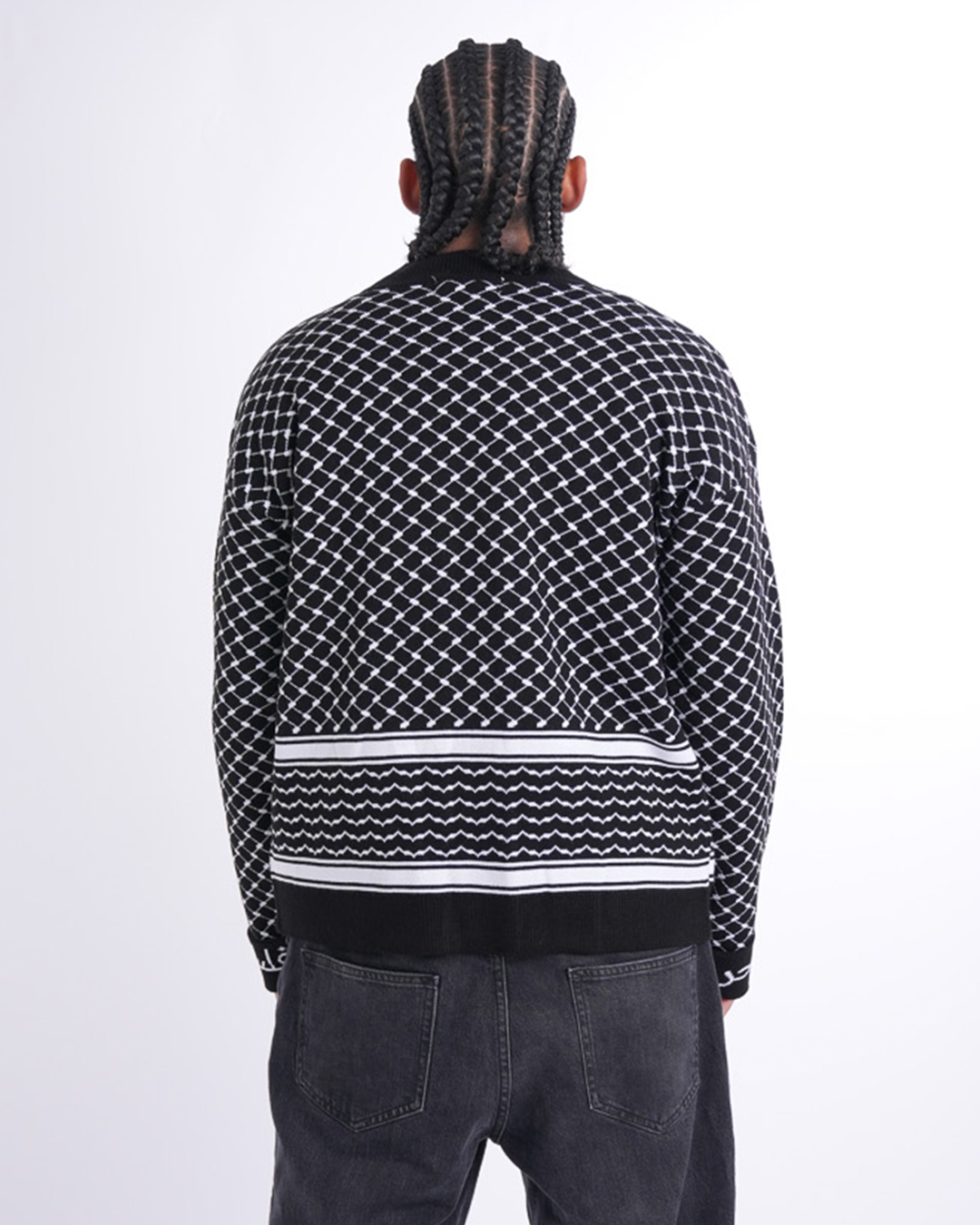 Keffiyeh Pattern Cardigan Black