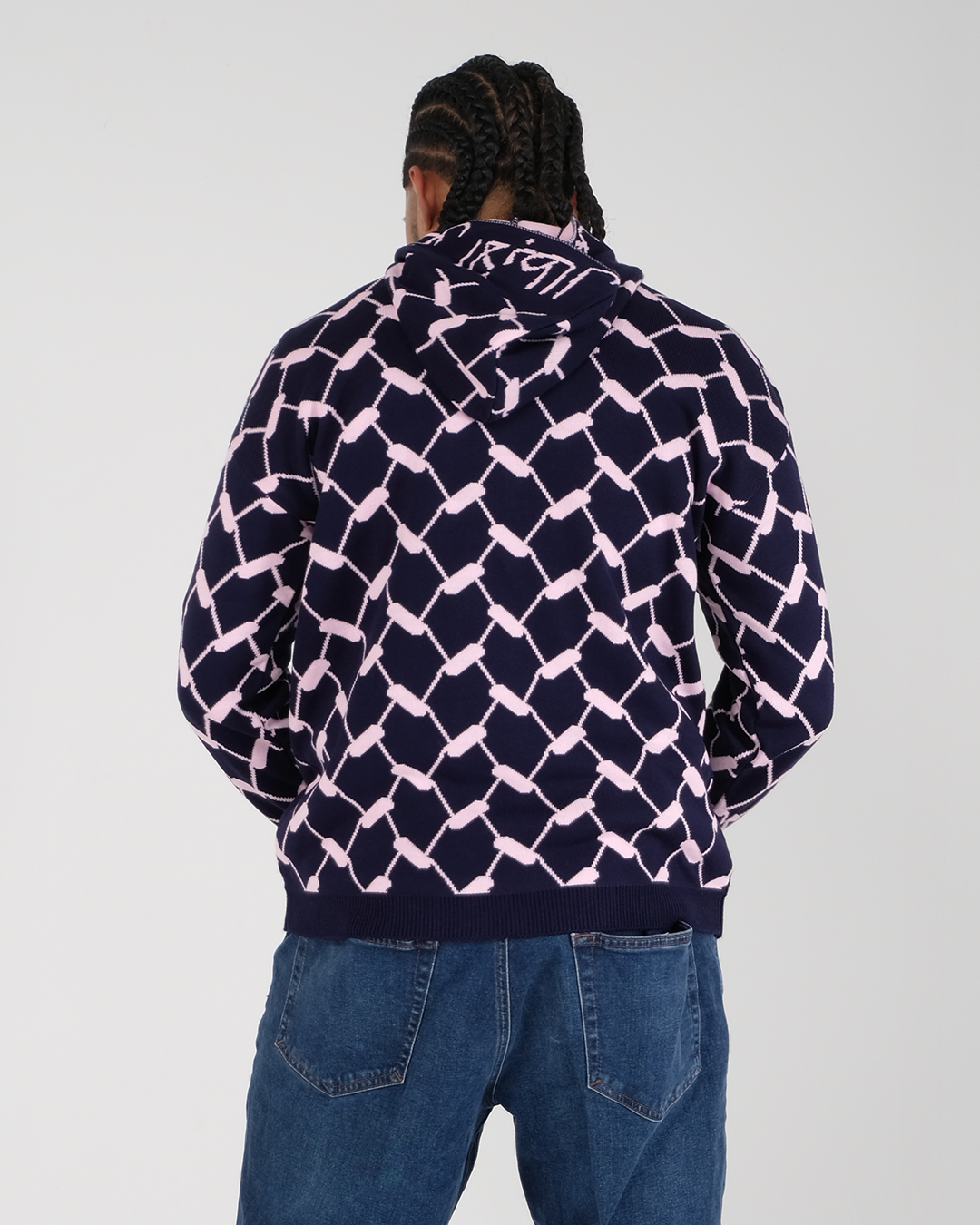 Keffiyeh Knitted Hoodie Pink