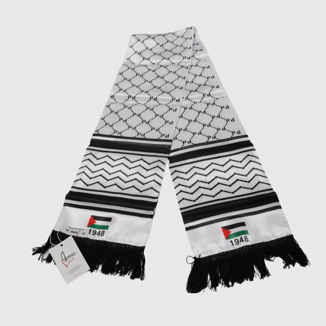 WHITE SATIN “FREE PALESTINE” SCARF