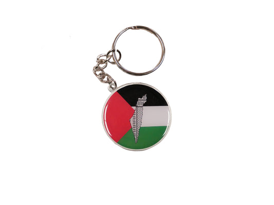 PALESTINE FLAG KEYCHAIN GLASS ALLOY KEY CHAIN ROUND DOUBLE SIDED PALESTINE FLAG KEYCHAIN