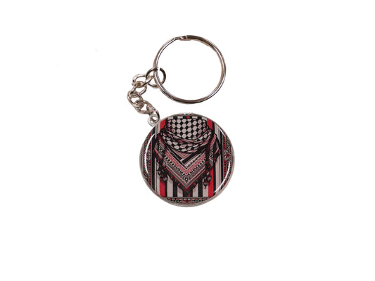 PALESTINE KEFFIYEH KEYCHAIN GLASS ALLOY KEY CHAIN ROUND DOUBLE SIDED PALESTINE FLAG KEYCHAIN