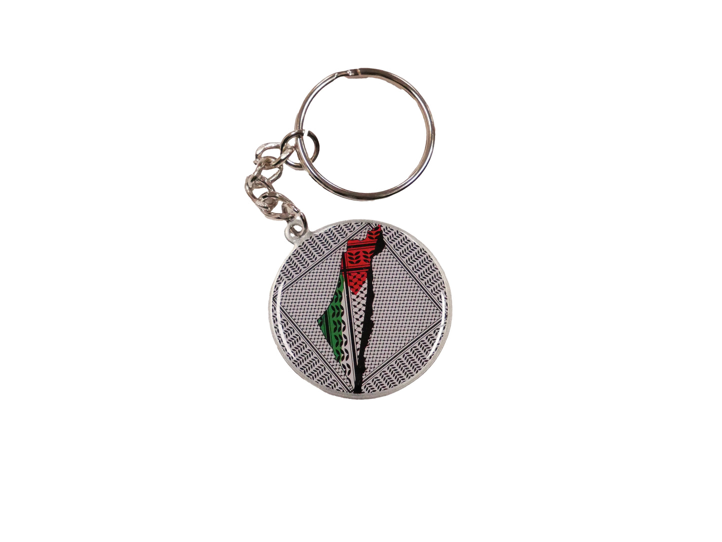 PALESTINE MAP KEFFIYEH KEYCHAIN GLASS ALLOY KEY CHAIN ROUND DOUBLE SIDED PALESTINE FLAG KEYCHAIN