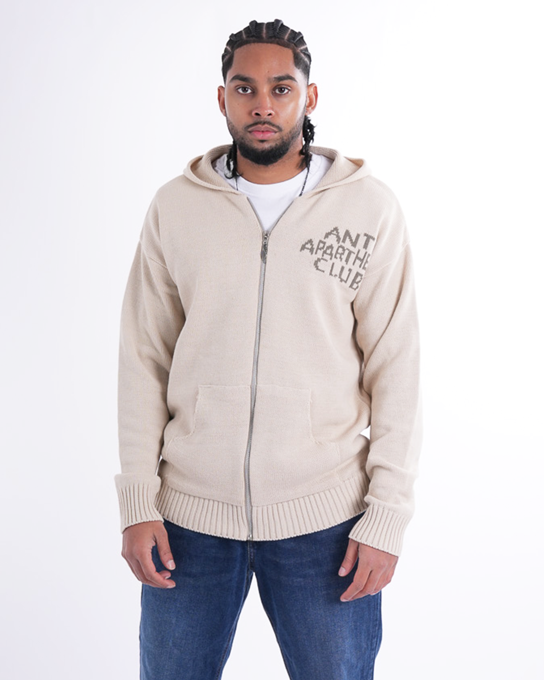 Anti Apartheid Club Beige Knitted Zipper