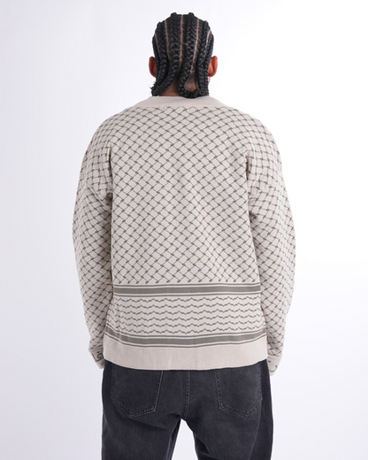 Keffiyeh Pattern Cardigan Beige