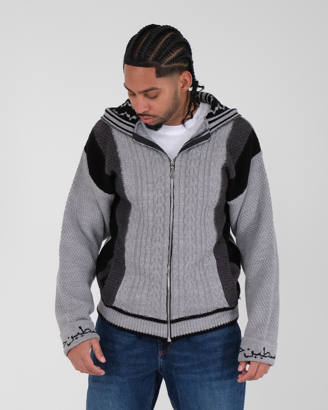 Cable Knit Zipper Grey/Black