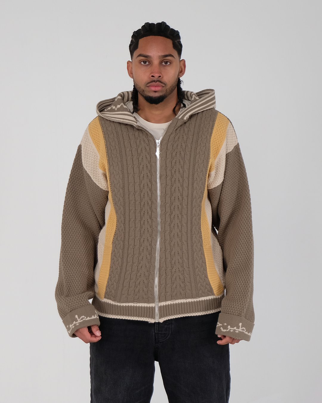 Cable Knit Zipper Khaki/Beige