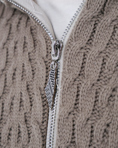 Cable Knit Zipper Khaki/Beige