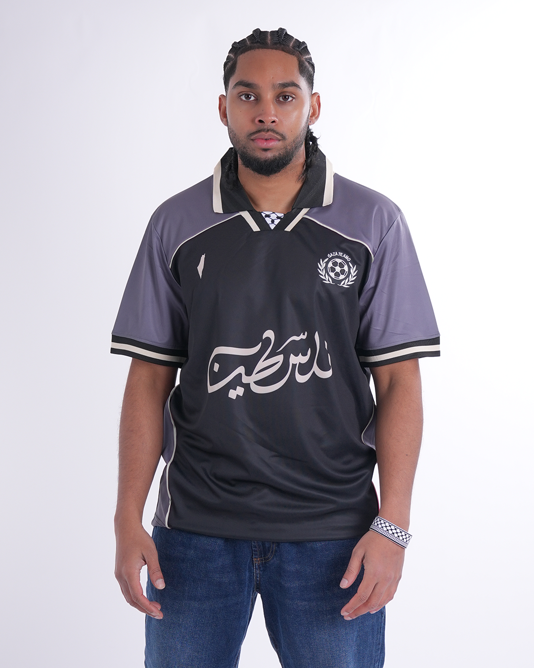 Collared Palestine Football Jersey Grey - Unisex