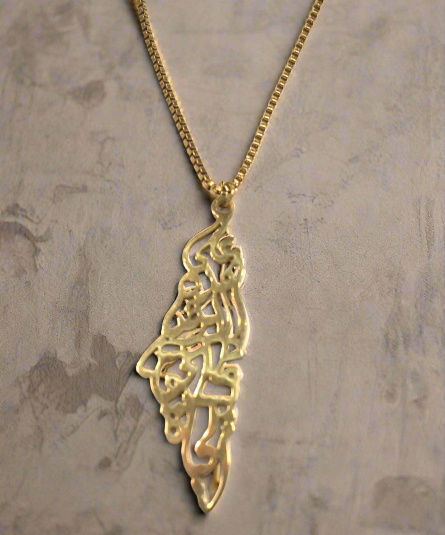 Palestine Map Outline Pendant Necklace Arabic