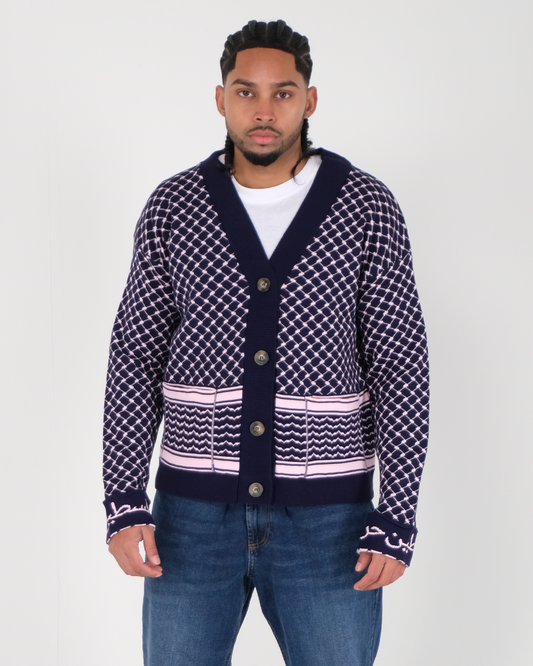 Keffiyeh Pattern Cardigan Pink