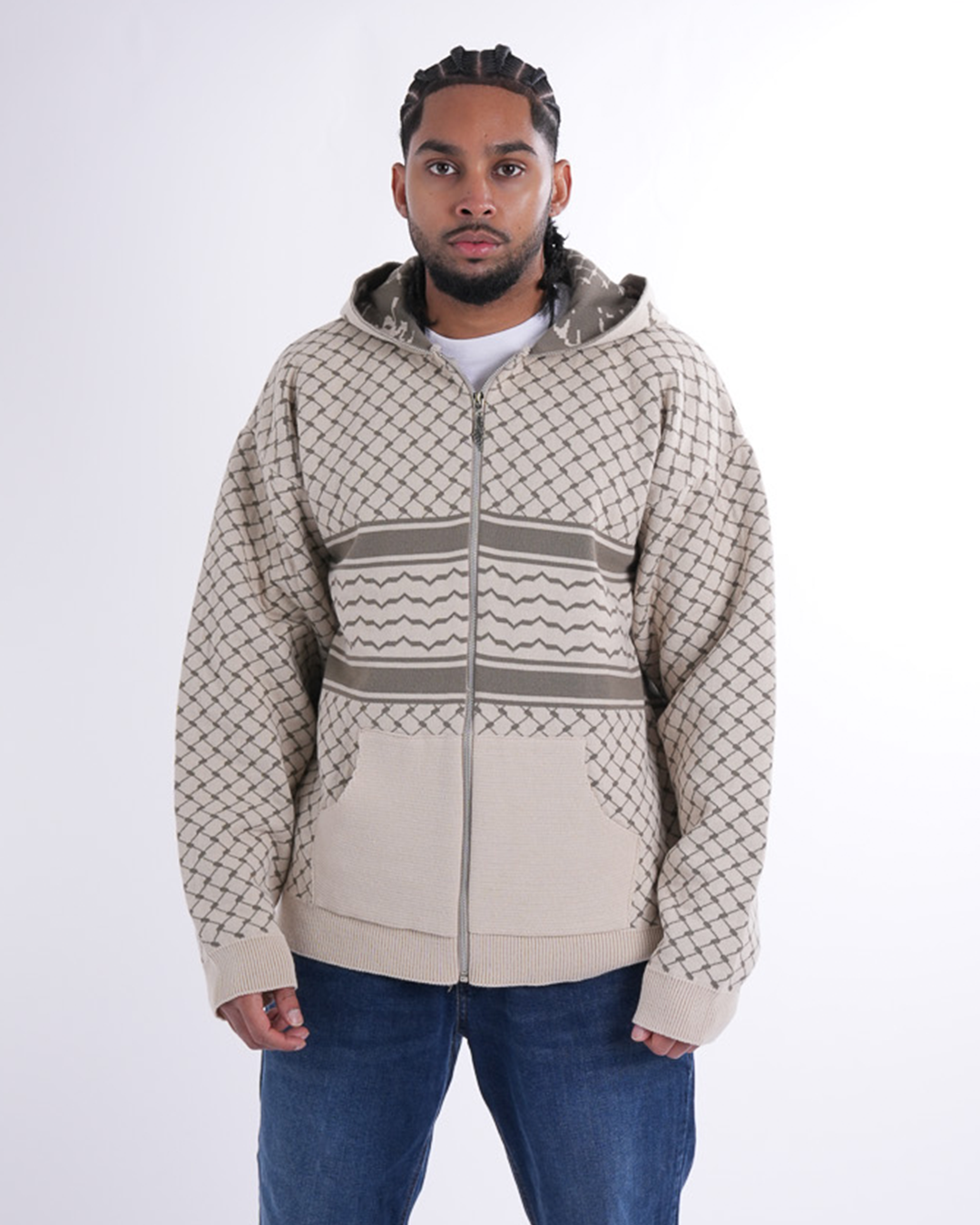 Keffiyeh Beige Knitted Zipper
