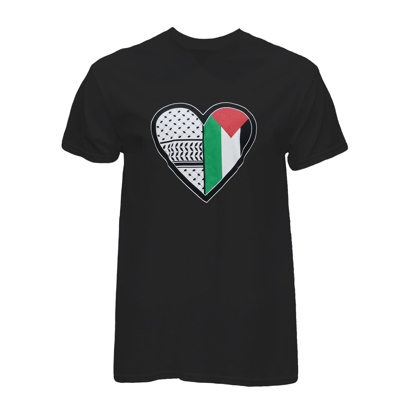 WHITE “LOVE PALESTINE KEFFIYEH PRINT” T-SHIRT