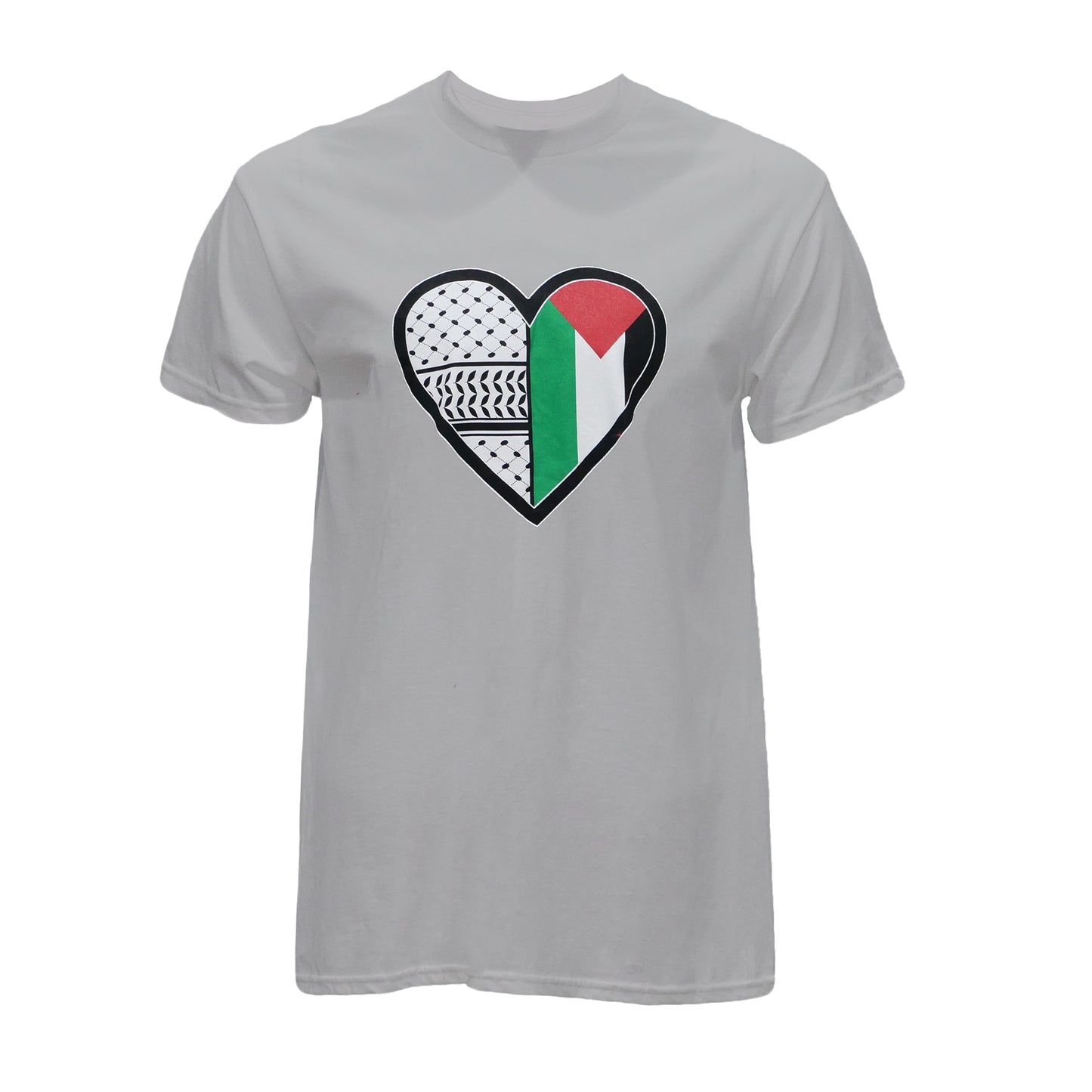 WHITE “LOVE PALESTINE KEFFIYEH PRINT” T-SHIRT