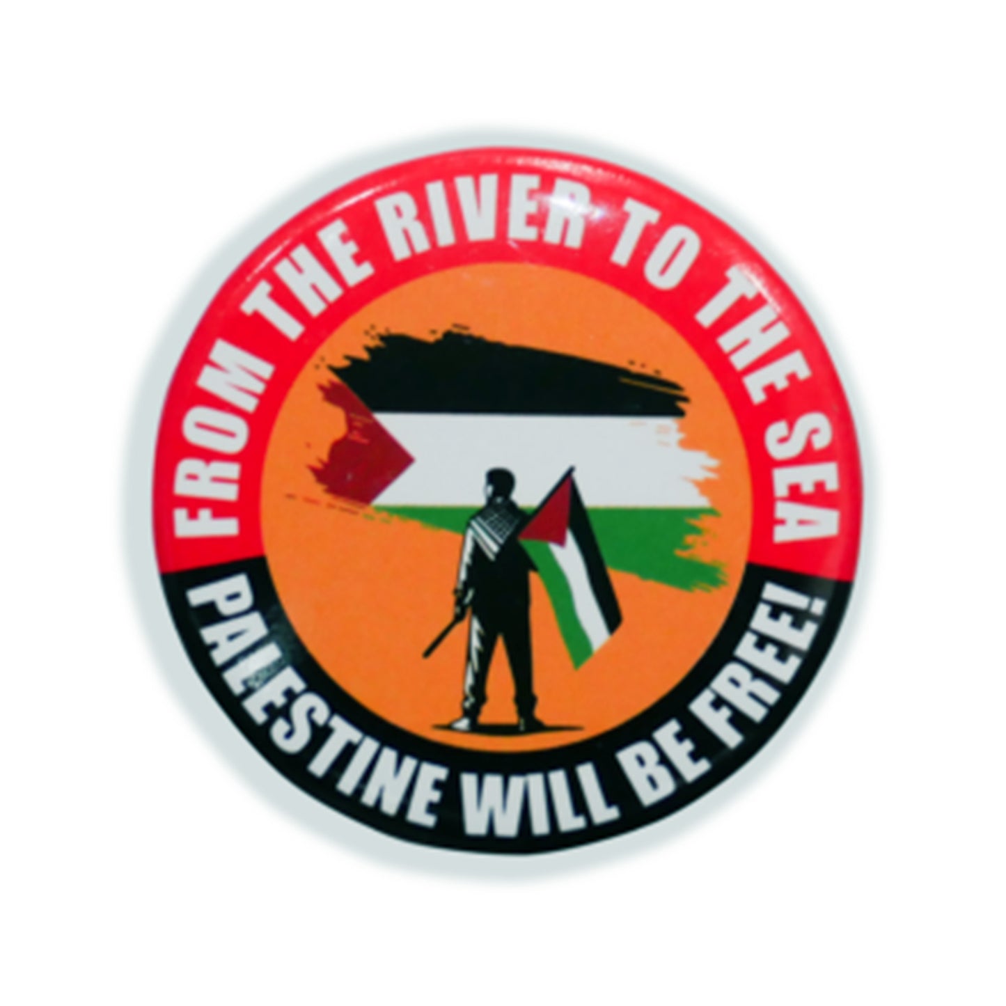 “FROM THE RIVER TO THE SEA” BADGE GUY HOLDING FLAG