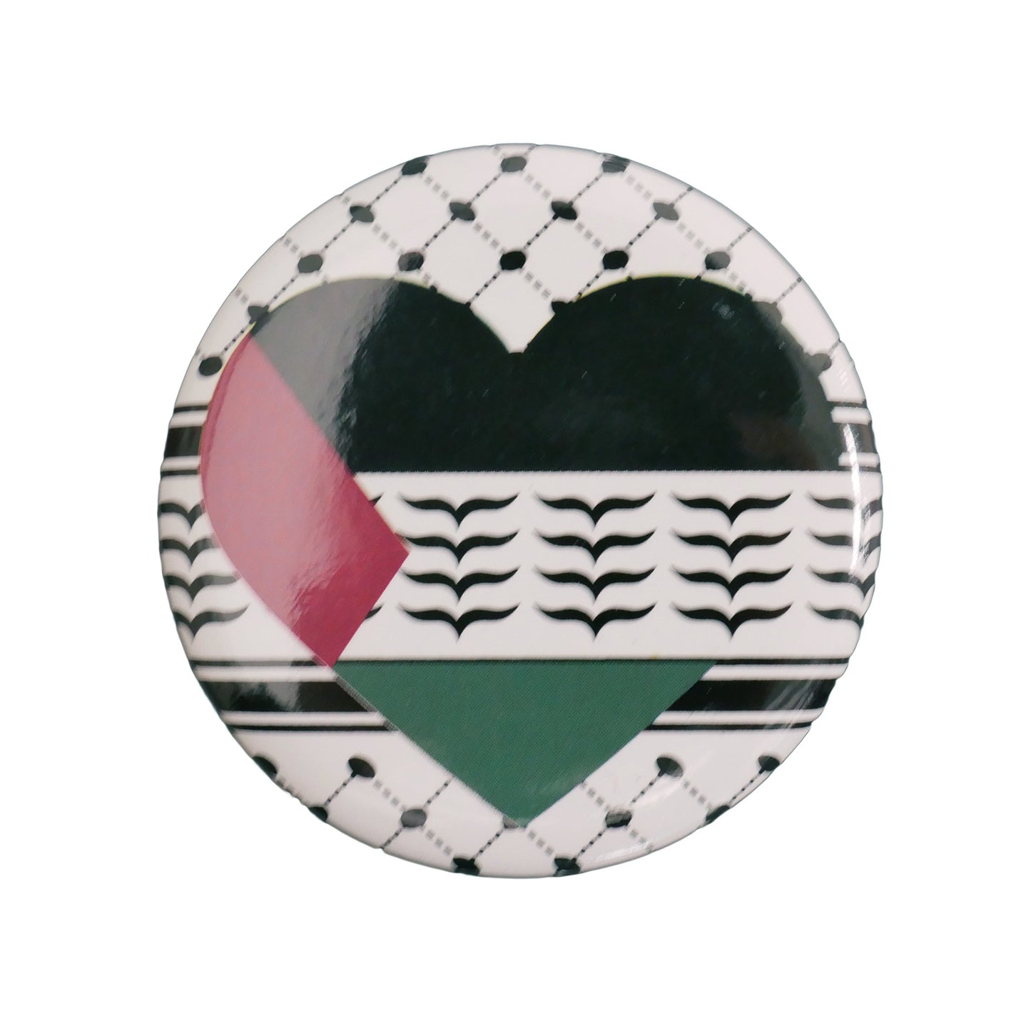 “KEFFIYEH LOVE HEART PALESTINE FLAG” BADGE