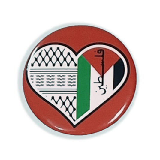 “PALESTINE FLAG LOVE HEART KEFFIYEH PRINT ” BADGE