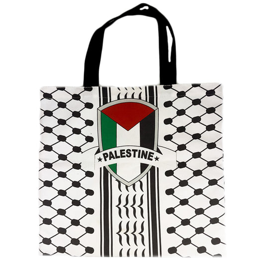 “KEFFIYEH PRINT PALESTINE FLAG” TOTE BAG